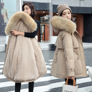 棉服女2023冬季款派克，休闲中长款韩版女式保暖宽松大毛领棉衣外套