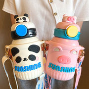 熊猫保温杯女可爱高颜值宝宝水杯子斜挎男学生儿童吸管水壶大容量