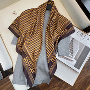 杭州丝绸围巾女韩版千鸟格丝巾，90大方巾薄款洋气，装饰领巾防晒披肩