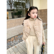 2023冬季韩版童装女童羊羔毛马甲(毛马甲)儿童宝宝，时髦仿皮草马甲开衫