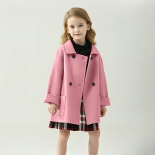 女童双面羊绒外套2023秋冬韩版洋气，儿童大衣宝宝羊毛呢子风衣