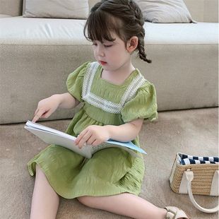 女童洋气泡泡袖公主，裙2024夏韩版儿童纯棉，短袖连衣裙宝宝裙子