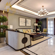 新中式实木布艺沙发组合别墅客厅，禅意实木沙发样板房成套家具定制