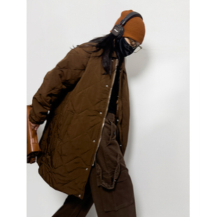 NZWK简约韩式中长款棉衣复古高级质感秋冬高街男女大码厚风衣夹克