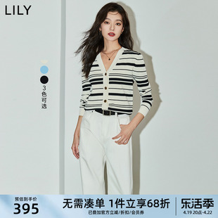 lily2024夏女装(夏女装)复古条纹，气质通勤时尚老钱，风百搭针织开衫外套