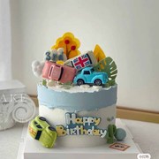 糖果色小汽车蛋糕装饰摆件生日快乐硅胶模具龟背叶仙人掌树叶摆件