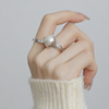 2024年百搭珍珠镂空戒指女甜美小众设计感时尚个性开口食指戒