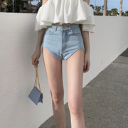 浅色牛仔短裤女夏季设计感修身纯色水洗高腰a字网红超短热裤