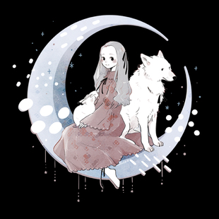 唯美手绘仙女月亮动物狼白色图案烫画热转印烫画贴大图服装贴画布