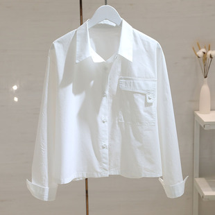 白色短款衬衫女长袖2024初秋宽松显瘦设计感小众薄款外套上衣