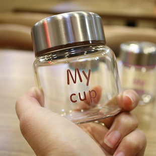 韩国ins迷你玻璃杯CUP创意可爱女学生便携随身带盖小巧随手茶杯子