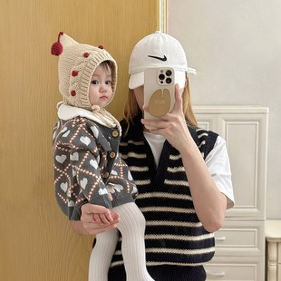 婴儿帽子秋冬季韩版洋气女宝宝公主护耳毛线帽加厚保暖女童手工帽