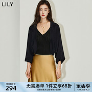 lily2024夏女装(夏女装)时尚，黑色针织外套小披肩上衣连衣裙吊带外搭女