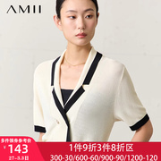 Amii冰丝开衫针织外套夏天女款上衣小香风薄款短袖2024气质