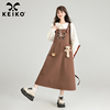 KEIKO 可爱小熊饰牛仔背带裙子25春季减龄穿搭遮肉显瘦A字连衣裙
