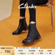 clarks其乐女鞋马丁靴，秋冬靴子工装高帮，鞋复古英伦时尚牛皮女靴