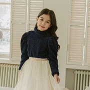 女童绒衫韩国童装BerryBerry2021冬季中大童毛线金丝泡泡袖打底衫