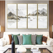 新中式客厅四联装饰画书房四条屏，风景挂画中国风水墨山水壁画