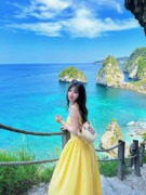 马尔代夫三亚旅游穿搭拍照衣服，海边度假沙滩裙黄色吊带连衣裙夏季