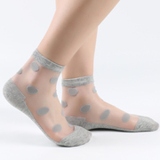 丝袜女短春秋季水晶玻璃冰丝薄款纯棉，底蕾丝透明耐磨防滑中筒袜