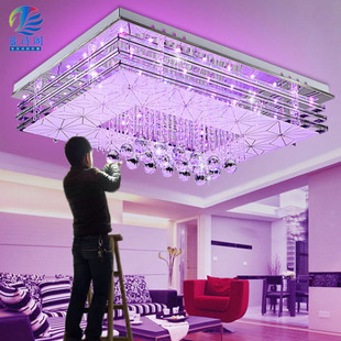 LED水晶灯简约现代客厅灯长方形大厅吸顶灯卧室节能遥控灯具套餐