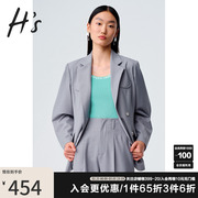hs奥莱2023秋季女装，商场同款灰色条纹简约宽松中长款西装外套