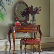 美式轻奢实木梳妆桌镜组合别墅雕花高端复古卧室化妆桌梳妆台定制