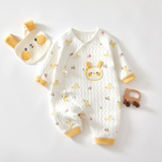 新生婴儿衣服秋季保暖衣夹棉薄棉衣秋季连体衣满月宝宝0-3-6个月