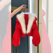 高级感炸街羽绒服女冬季新年战袍小个子短款红色棉服外套2023