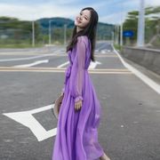 沙滩裙紫色连衣裙红色雪纺长裙泰国三亚拍照裙海边度假仙女裙