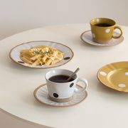 日式波点粗陶咖啡杯碟 复中古早餐杯创意水杯子 餐盘 牛奶杯手作