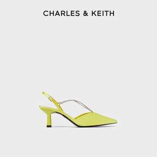 CHARLES&KEITH春夏女鞋CK1-60280331女士半宝石链条尖头高跟凉鞋