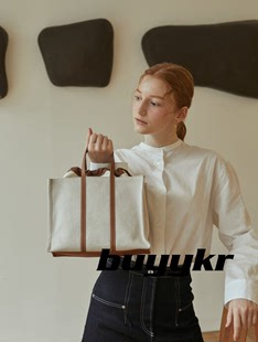 29.5cm中号demaker20夏韩国(夏韩国)设计师品牌，ins风帆布牛皮拼接手提包