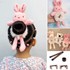 儿童可爱粉色米色毛绒小熊小兔发圈头绳创意简单丸子头啪啪圈神器