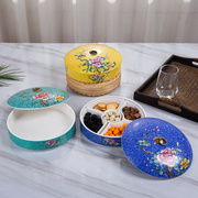 特色圆形珐琅彩干果盒创意五格凉菜碟拼盘彩色中式料碟干冰餐具