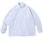 sinrcrew日系蓝白色细条纹通勤日常基础宽松休闲长袖，衬衫男潮牌