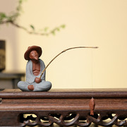 姜太公钓鱼摆件创意陶瓷翁老头鱼缸假山造景家居客厅装饰品摆件