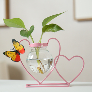 北欧创意简约绿萝水培器皿水养植物花瓶玻璃透明插花桌面摆件花器