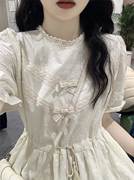 白色连衣裙少女夏装2024年初中高中学生泡泡袖甜美公主长裙子