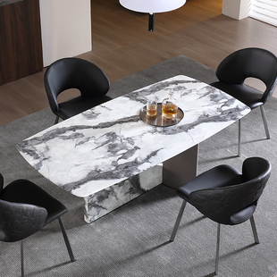 大理石餐桌长方形轻奢高端1.8米家用白色餐桌椅组合天然奢石餐桌
