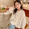 女童白色花边衬衫春装，2024韩版洋气，提花娃娃衫儿童宽松衬衣