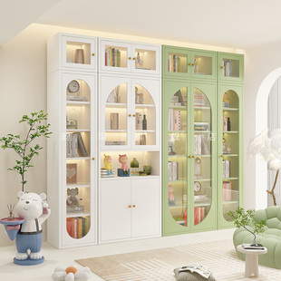 法式奶油风铁艺书柜书架家用置物架客厅防尘玻璃门储物柜展示柜
