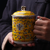 景德镇陶瓷杯中式珐琅彩茶杯带盖骨瓷大号水杯办公会议杯子主人杯