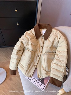 卡其色翻领棉服女2023冬季新小众设计感韩系复古保暖加厚夹棉外套