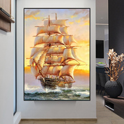 5d客厅欧式钻石画，2024满钻一帆风顺帆船，粘贴钻十字绣玄关竖版