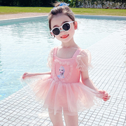 儿童夏季泳衣公主网纱连衣裙连身衣女宝宝，短袖沙滩裙女童夏装泳装