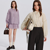 designerplus法式温柔风套装，裙紫色长袖，上衣+荷叶边短裙两件套