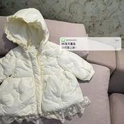 90-130女童23冬韩版洋气，时尚可爱拼接蕾丝，中长款白色连帽棉服棉衣