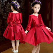 女童连衣裙秋季长袖女孩中式礼服红色公主裙时尚潮衣儿童秋装裙子