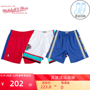 mitchell&ness复古运动裤SW球迷版NBA篮网灰熊勇士队篮球裤短裤男